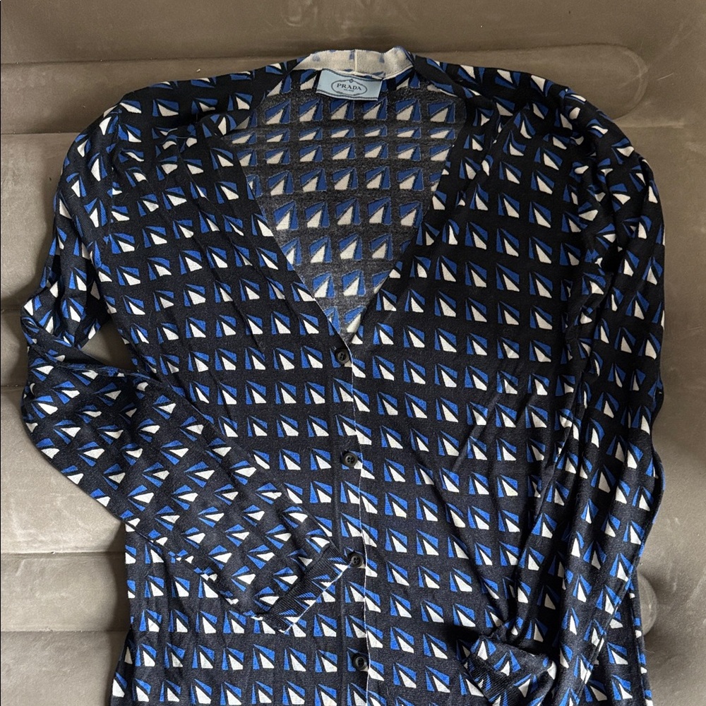 Prada Blue Patterned silk cardigan